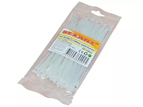 Стяжка Rexant, 2.5 мм x 150 мм, 100 шт., белый (07-0150)