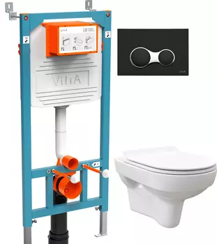 Комплект Унитаз подвесной STWORKI Хельсинки Clean On DPL EO slim 63429 безободковый + Инсталляция VitrA 800-2011 с черной кнопкой смыва