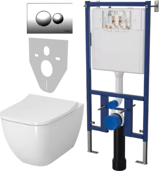 Комплект Унитаз подвесной VitrA Shift 7742B003-0075 крышка NKP Lento 0405, безободковый, с микролифтом + Система инсталляции для унитазов DIWO 4501 + Кнопка смыва DIWO 7312 хром