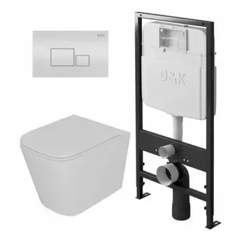 Комплект унитаза с инсталляцией D&K Quadro с сиденьем микролифт и клавишей смыва белый