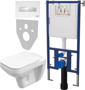 Комплект Унитаз подвесной STWORKI Дублин SETK3504-0605-001-1-6000 с микролифтом + Система инсталляции для унитазов DIWO 4501 + Кнопка смыва DIWO 7320 белая