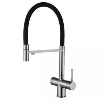 Смеситель Emar Steel ЕС - 7024 Satin для кухни, черный/сталь