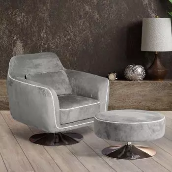Кресло и пуф Marco, искусственная замша Breeze silver