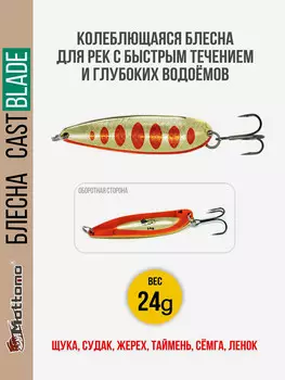 Блесна для рыбалки колеблющаяся Mottomo Cast Blade 24g Gold Red для спиннинга. Колебалка на щуку,судака,таймень, Золотой