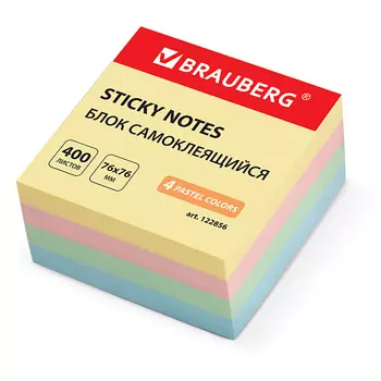 BRAUBERG Блок самоклеящийся (стикеры) ПАСТЕЛЬНЫЙ 400 листов