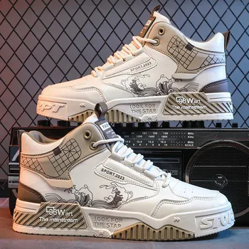 Fashion Autumn Men High Top Casual Shoes Fashion Lightweight Comfortable Thick Sole Sneakers Skateboard Shoe Outdoor Hiking Shoes Hombre 39 синий