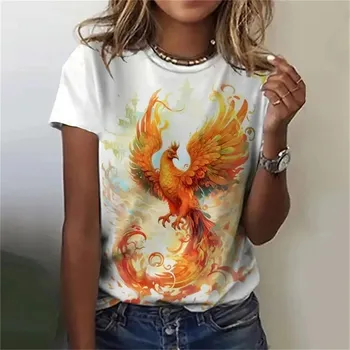 Новые футболки серии Phoenix с 3D-принтом, женская мода, футболка с коротким рукавом и круглым вырезом, Y2k Harajuku, свободные футболки, топы, женская одежда S