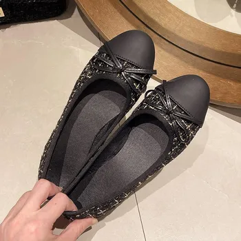 Fashion Butterfly-knot Women Loafer Shoes Fashion Shallow Slip On Ladies Comfort Soft Sole Flats 2024 Spring Women s Comfort Shoes 35 золотой