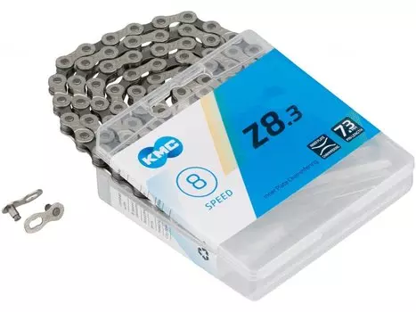 Велосипедная цепь KMC Z8.3, 8 скоростей, 1/2X3/32"Х114, серая, в торговой упаковке, Z8.3