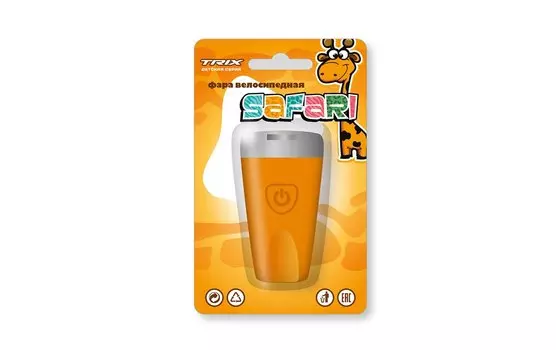 Велосипедная фара TRIX Safari, детская, передняя, 1 супер яркий белый диод, линза,3 режима, силикон, оранжевая, LHTX378F