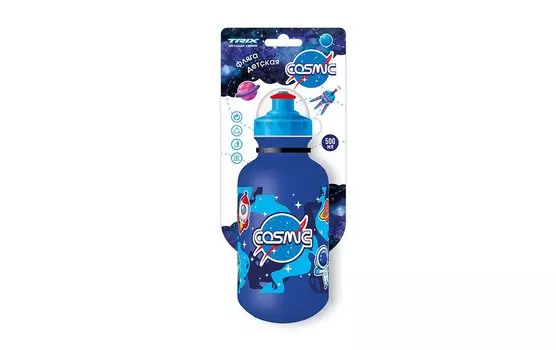Велосипедная фляга TRIX Cosmic, детская, 500 мл, защитная крышка, LDPE, синяя, BTTX501CS