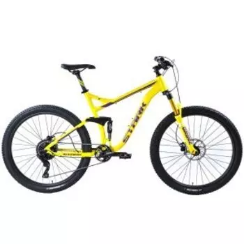 Велосипед горный Stark Tactic FS LT 27.5 HD, 27.5", желтый матовый/фиолетовый, 2024, HQ-0014196
