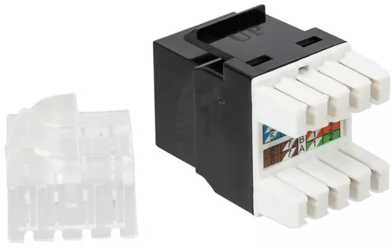 Модуль Lanmaster LAN-OK45U5E/180R-BK Keystone, RJ45, неэкранированный, кат.5E, со встроенной шторкой, 180 градусов, черный