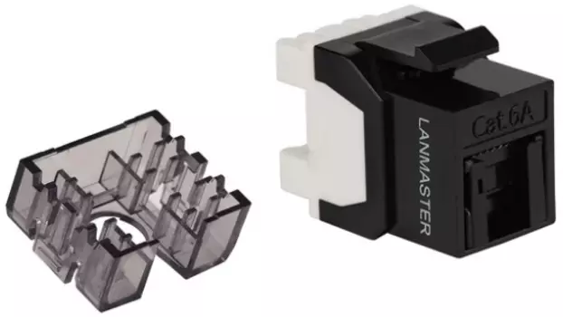 Модуль Lanmaster LAN-OK45U6A/180R-BK Keystone, RJ45, неэкранированный, кат.6A, со встроенной шторкой, 180 градусов, черный