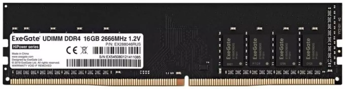Модуль памяти DDR4 16GB Exegate EX288046RUS PC4-21300 2666MHz CL19 1.2V