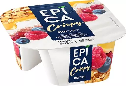 Йогурт Epica Crispy Натуральный со смесью из мюсли и сушеных ягод 6.5% 140г