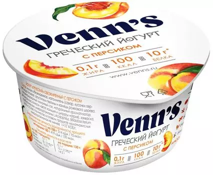 Йогурт Venns Греческий обезжиренный с персиком 0.1% 130г