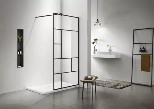 Душевая стенка Aquatek AQ WIW Print 10020BL (Walk in, с держателем 1000x2000 проф. черный, стекло прозрачное черный принт)