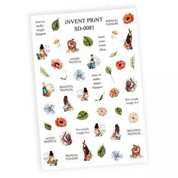 Набор, iNVENT PRiNT, Слайдер-дизайн «Цветы. Девушки. Листья» №SD-81, 3 шт.