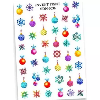 Набор, iNVENT PRiNT, Слайдер-дизайн «Новый год. Зима. Снежинки. Игрушки. Шары» №SDN-36, 3 шт.
