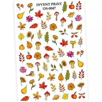 Набор, iNVENT PRiNT, Слайдер-дизайн «Осень. Грибы. Веточки. Листья» №OS-47, 3 шт.