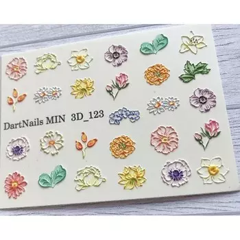 Набор, DartNails, 3D-слайдер «Цветы микс» №123, 3 шт.