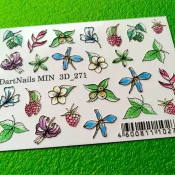 Набор, DartNails, 3D-слайдер «Микс цветы» №271, 3 шт.