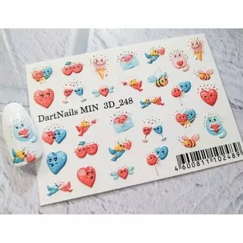 Набор, DartNails, 3D-слайдер «Сердце. Любовь» №248, 3 шт.