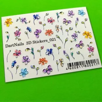 Набор, DartNails, 3D-стикер «Цветы микс» №021, 2 шт.