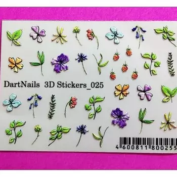Набор, DartNails, 3D-стикер «Цветы микс» №025, 2 шт.