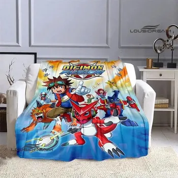 Одеяло с мультяшным принтом Digimon, теплое одеяло с фланцем, одеяло для пикника, домашнее дорожное одеяло, подкладка для кровати, подарок на день рождения 30x40in
