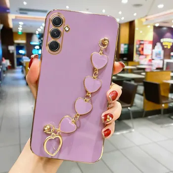 Для Samsung Galaxy A15 4G A25 A35 A55 5G A05S Роскошный чехол-цепочка с сердечком и покрытием Love на A 15 25 35 55 05 Мягкая задняя крышка A55 5G