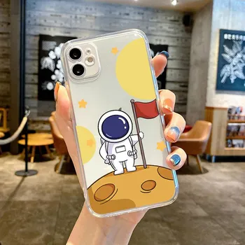 Прозрачный чехол для Apple iPhone 14 11 13 12 Pro 7 8 Plus XR X XS Max 6 6S 13Pro силиконовый чехол для телефона милый мультяшный астронавт планета iPhone 14
