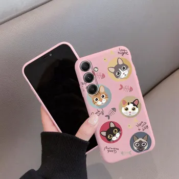 Мягкий силиконовый чехол с рисунком кота для Samsung M35 A55 A35 Xiaomi Redmi Note 13 Poco C65 iPhone 15 Huawei Honor Realme Camera Защитный противоударный чехол Samsung Galaxy S9 Plus синий