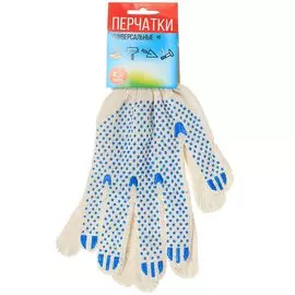 Перчатки х/б, ПВХ покрытие, универсальный размер, Точка Эконом, 7.5 класс вязки, 3 нити, белая основа, зеленая манжета, 1 шт СТ
