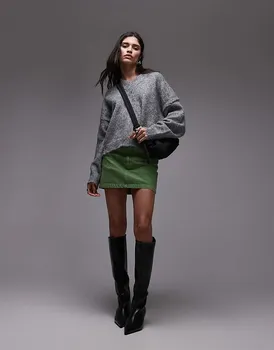 Джинсовая мини-юбка-ламбрекен зеленого цвета Topshop