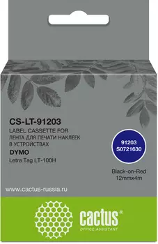 Кассета с лентой Cactus, 1.2 см x 4 м, черный на красном, совместимая (CS-LT-91203)