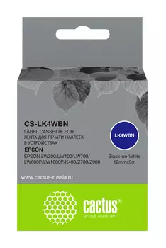 Кассета с лентой Cactus, 1.2 см x 9 м, черный на белом, совместимая (CS-LK4WBN)