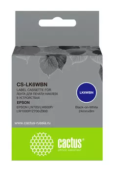 Кассета с лентой Cactus, 2.4 см x 9 м, черный на белом, совместимая (CS-LK6WBN)