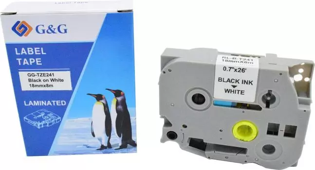 Кассета с лентой G&G TZE241, 1.8 см x 8 м, черный на белом, совместимая (GG-TZE241)