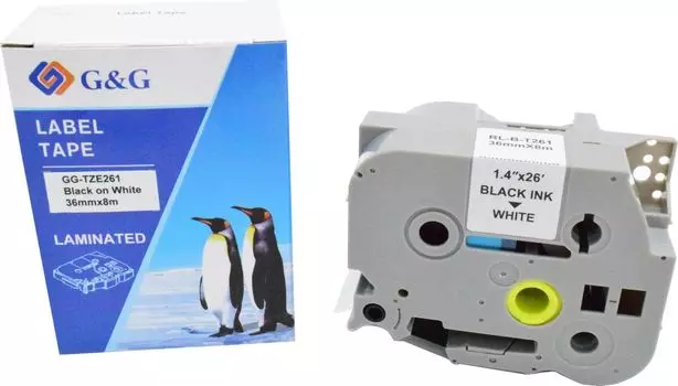 Кассета с лентой G&G TZE261, 3.6 см x 8 м, черный на белом, совместимая (GG-TZE261)