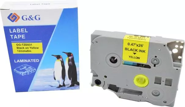 Кассета с лентой G&G TZE631, 1.2 см x 8 м, черный на желтом, совместимая (GG-TZE631)