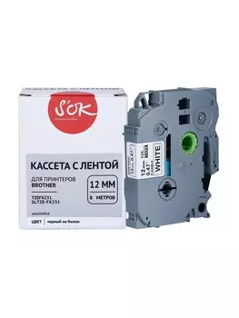 Кассета с лентой S'OK by Sakura Printing TZEFX231, 1.2 см x 8 м, черный на белом, совместимая (SLTZEFX231)