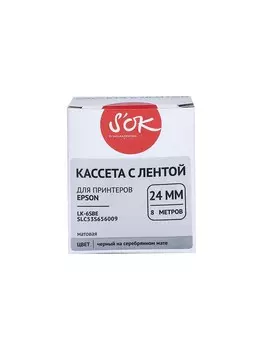 Кассета с лентой SAKURA C53S656008 (LK-6SBE), 2.4 см x 8 м, черный на серебристом, совместимая (SLC53S656009)