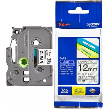 Кассета с наклейками Brother TZE131, 1.2 см x 8 м, черный на прозрачном, оригинальная