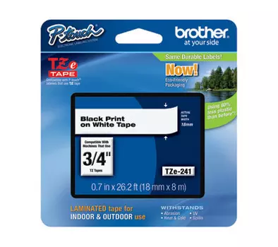 Кассета с наклейками Brother TZE241, 1.8 см x 8 м, черный на белом, оригинальная
