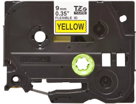 Кассета с наклейками Brother TZE-FX621, 9 мм x 8 м, черный на желтом, оригинальная