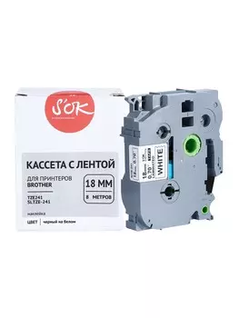 Кассета с наклейками SAKURA SLTZE241, 1.8 см x 8 м, черный на белом, совместимая (SLTZE241)