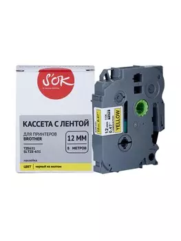 Кассета с наклейками SAKURA SLTZE631, 1.2 см x 8 м, черный на желтом, совместимая (SLTZE631)