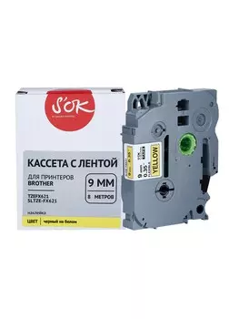 Кассета с наклейками SAKURA SLTZEFX621, 9 мм x 8 м, черный на желтом, совместимая (SLTZEFX621)